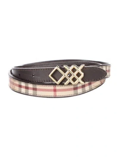 Pre-owned Burberry Haymarket Check Pattern Skinny Belt In Brown