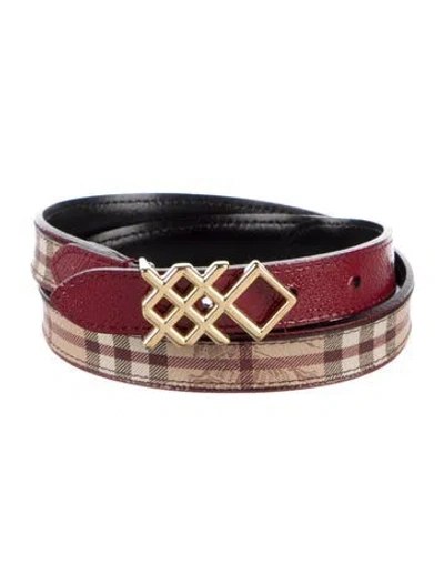 Pre-owned Burberry Haymarket Check Pattern Skinny Belt Kit In Burgundy