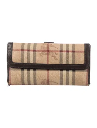 Pre-owned Burberry Haymarket Check Pattern Striped Continental Wallet In Neutral