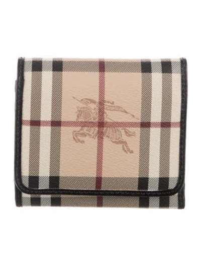 Pre-owned Burberry Haymarket Check Pattern Vinyl Trifold Wallet In Neutrals