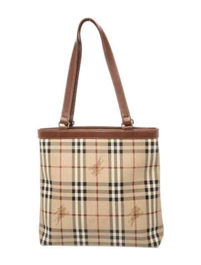 Pre-owned Burberry Haymarket Check Shoulder Bag In Neutrals