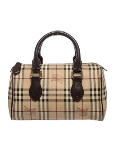 Pre-owned Burberry Haymarket Check Top Handle Bag In Brown