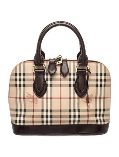 Pre-owned Burberry Haymarket Check Top Handle Bag In Brown