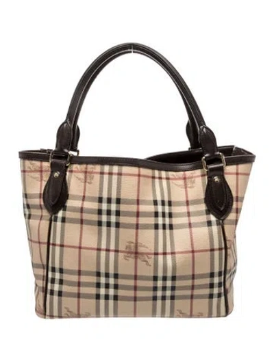 Pre-owned Burberry Haymarket Check Top Handle Bag In Neutral