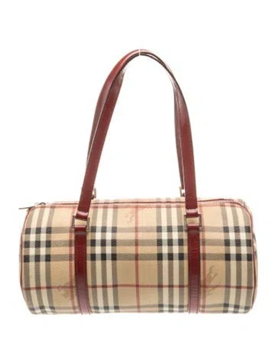 Pre-owned Burberry Haymarket Check Top Handle Bag In Neutral