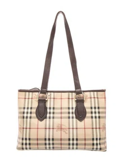 Pre-owned Burberry Haymarket Check Tote In Brown