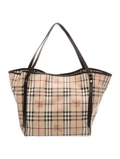 Pre-owned Burberry Haymarket Check Tote In Neutral