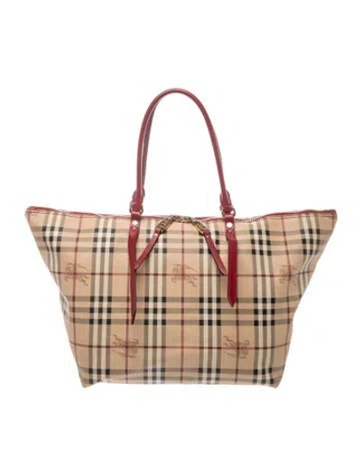 Pre-owned Burberry Haymarket Check Tote In Neutrals