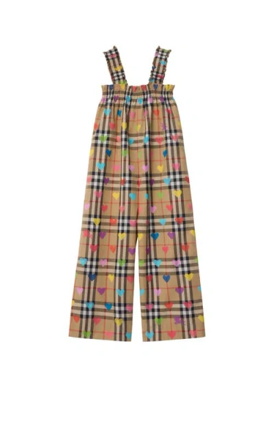 Burberry Kids'  Heart Check Cotton Jumpsuit In Multi