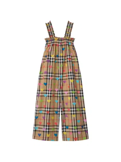 Burberry Kids' Heart Check Cotton Jumpsuit In Multi