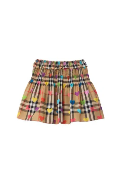 Burberry Kids'  Heart Check Cotton Skirt In Brown