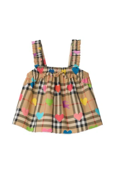 Burberry Babies'  Heart Check Cotton Top In Multi