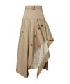 Burberry Heather Belted Asymmetric Cotton-gabardine Midi Skirt In Brown