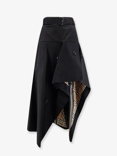 Burberry Heather Asymmetrical Trench Skirt In Black