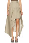 Burberry Heather Belted Asymmetric Cotton-gabardine Midi Skirt In Neutral