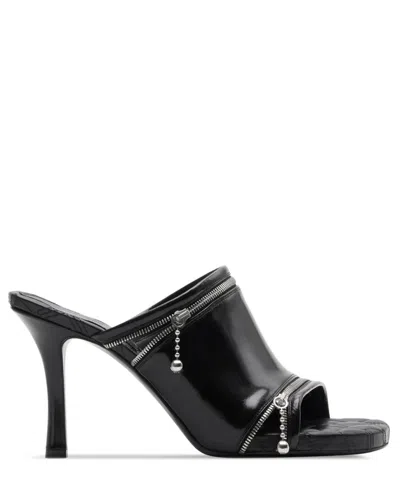 Burberry Sandals Peep Model In Shiny Black Leather
