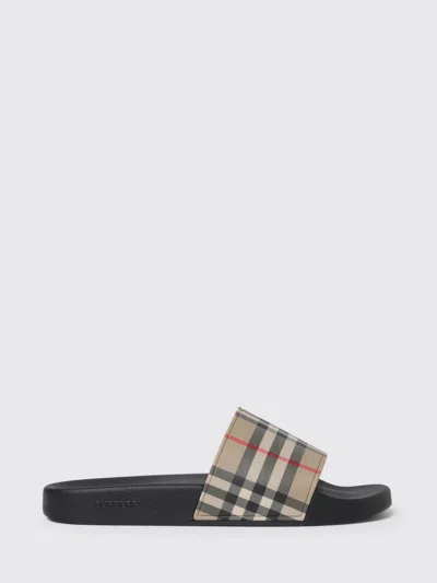 Burberry Brown Slides Sandals With Vintage Check Motif In Polyurethane In Multi