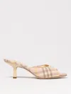 Burberry Beige Check Linen Mule Sandals With 6.5 Cm Heel Lf Mews 65 Chk 162393 In Beige