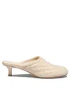 Burberry Quilted Kitten Heel Mules With Embroidered Detail In Beige