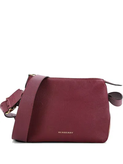 Pre-owned Burberry Helmsley Leather With House Check Canvas Small Crossbody Bag In Brown