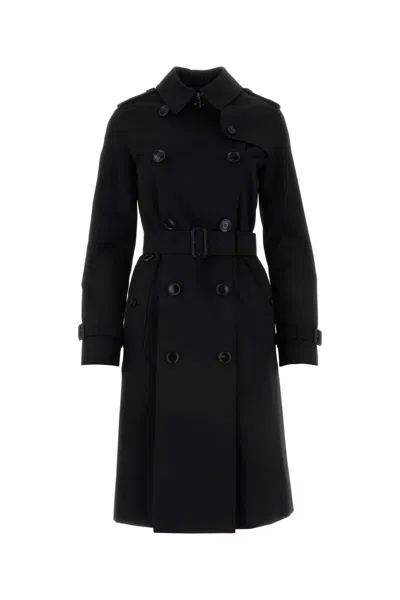 Burberry Heritage Kensington Trench Coat In Black Gabardine