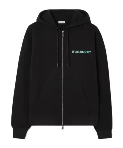 Burberry Heritage Logo Cotton Zip Hoodie In Black