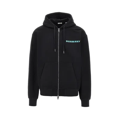 Burberry Heritage Logo Print Full-zip Hoodie In Black