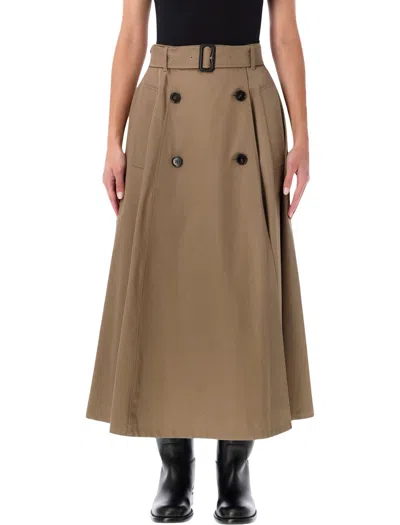 Burberry Heritage Rain Trench Midi Skirt - High Waist A-line In Brown