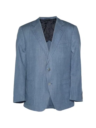Pre-owned Burberry Herringbone Blazer In Blue