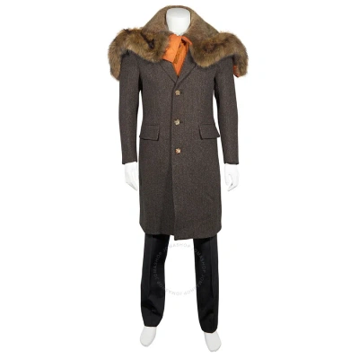 Burberry Herringbone Wool Tailored Single-breasted Coat With Detachable Hood In Brown