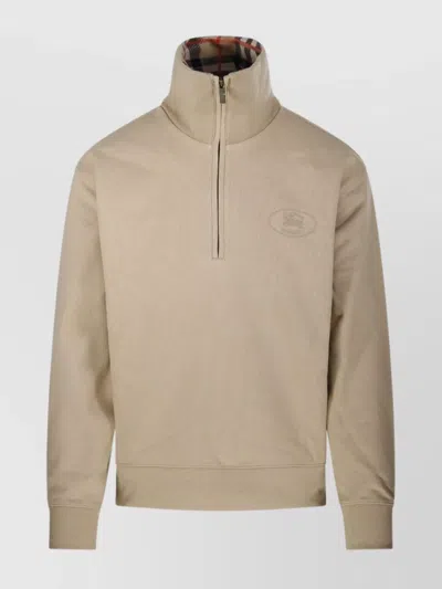 Burberry High Collar Ribbed Cuffs Sweater In Neutral