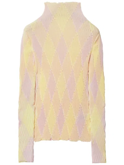 Burberry Argyle Cotton Silk Turtleneck Sweater In Purple
