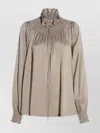 Burberry High Neck Long Sleeve Top With Ruffle In Gray