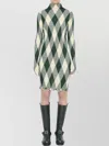 Burberry High-neck Slim Fit Dress With Argyle Motif In Green