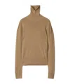 Burberry High-neck Wool Sweater With Logo Intarsia In Brown