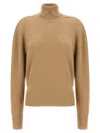 Burberry High-neck Wool Sweater With Logo Intarsia In Brown