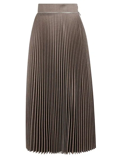 Burberry High-waisted Pleated Skirt With Sophisticated Flow In Brown