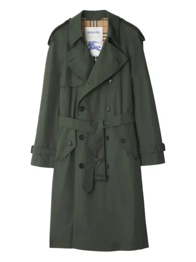 Burberry Mid-length Gabardine Trench Coat In Green