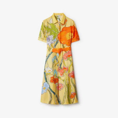 Burberry Highgrove Cascading Flowers Silk Shirt Dress In Yellow