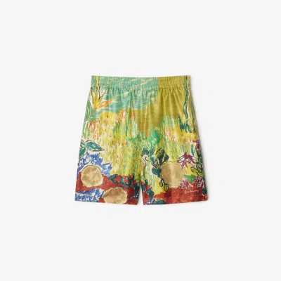 Burberry Highgrove Fountain Silk Shorts In Blue
