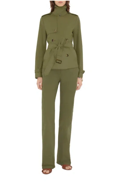 Burberry Highgrove Gabardine Trench Jacket In Green