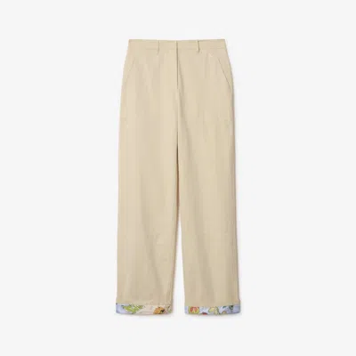 Burberry Highgrove Turn-up Cotton Trousers In Brown
