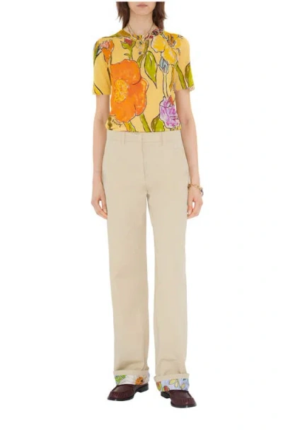 Burberry Highgrove Turn-up Cotton Trousers In Neutral