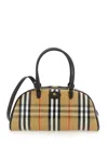 Burberry 'highland' Beige Handbag With Ekd Patch On The Front And All-over Check Motif In Cotton Ble
