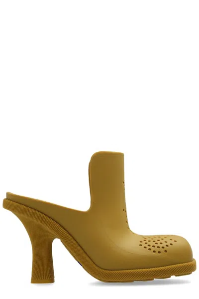 Burberry Highland Perforated Detailed Mules In Yellow