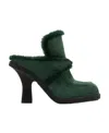 Burberry Highland Shearling-trim Suede Mules In Green