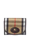 Burberry Compact Wallet With Leather Inserts In Check Pattern In Brown