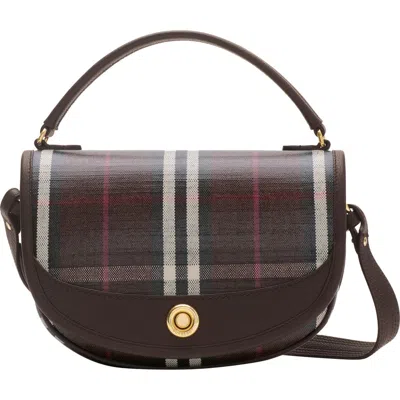 BURBERRY BURBERRY HIGHLANDS CHECK COATED CANVAS & LEATHER TOP HANDLE BAG