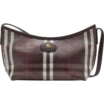 Burberry Highlands Check Coated Canvas Baguette Bag In Brown