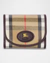 Burberry Compact Wallet With Leather Inserts In Check Pattern In Burgundy